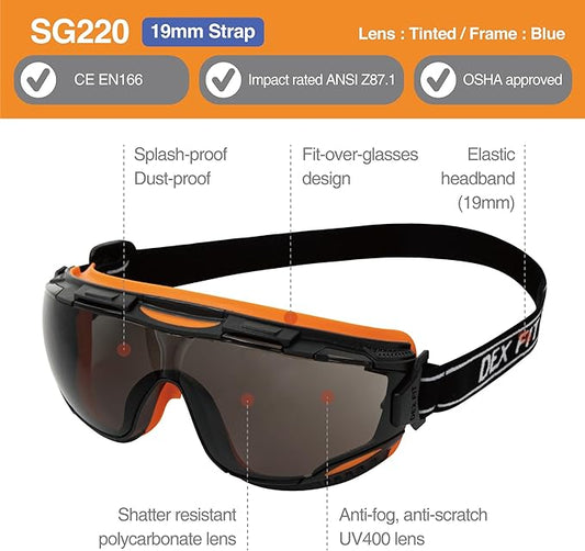 DEX FIT Protective Safety Goggles SG220; Anti Fog & Scratch, Z87 Eye Protection - Image 2