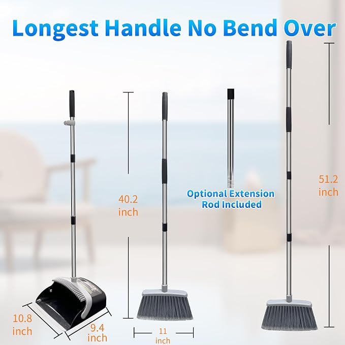 Broom with Dustpan Combo Set Broom and Dustpan Set Dust Pan with 51.2" - Image 5