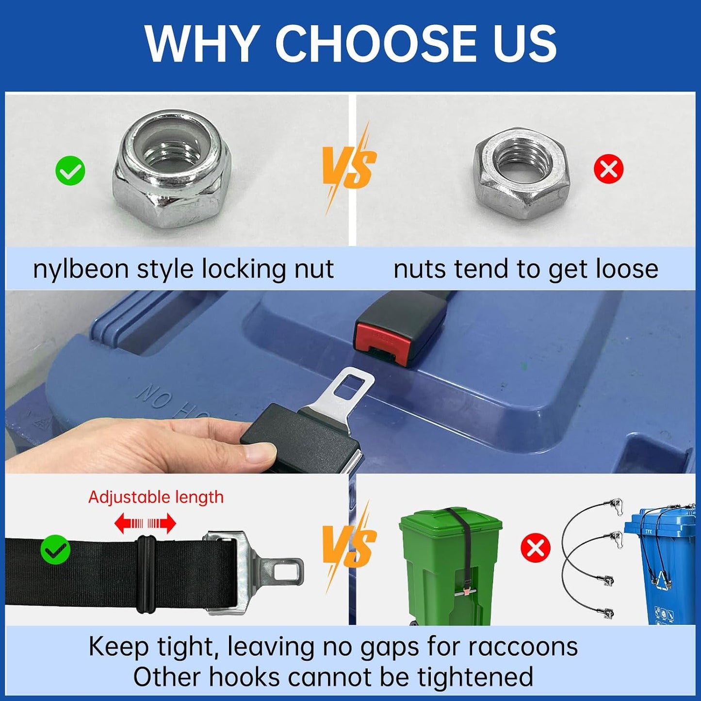 Bear Proof Trash Can Lid Lock, Raccoon Proof Garbage Can Strap (Metal Enhanced Version)
