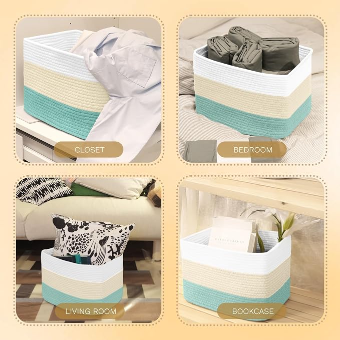 Hopegiver Woven Storage Baskets 15x11x10 Inch, 1 Pack Collapsible Cube Storage - Image 7