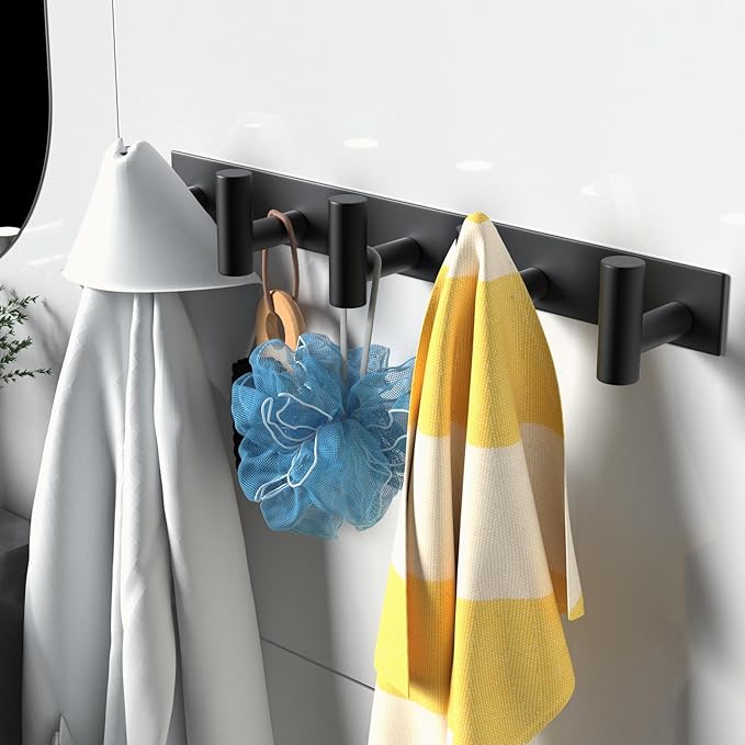 VAEHOLD Black Hat and Coat Wall Mount Rack 5 Hooks - Image 4