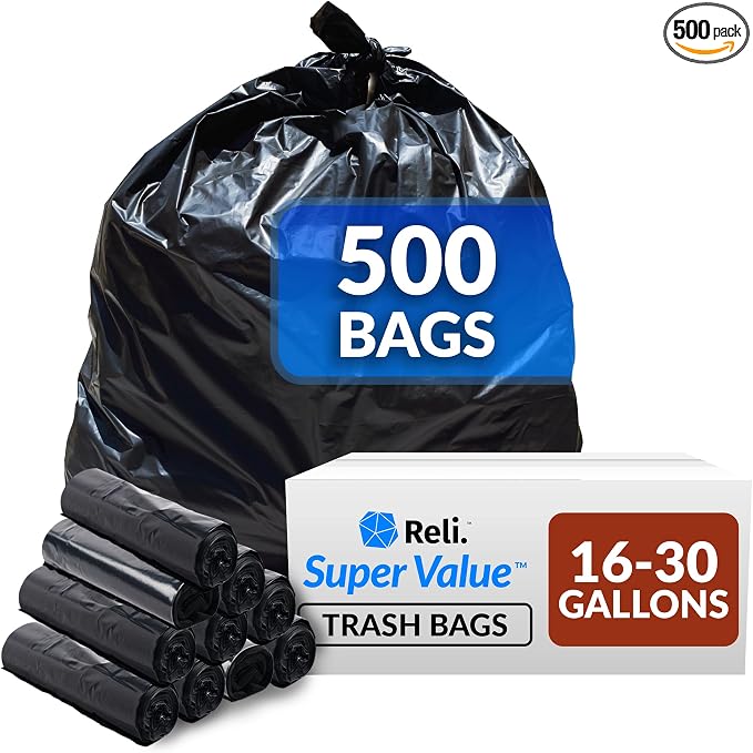 Reli. 16-25 Gallon Trash Bags | 500 Bags | Black | Home, Kitchen | Strong | by Reli