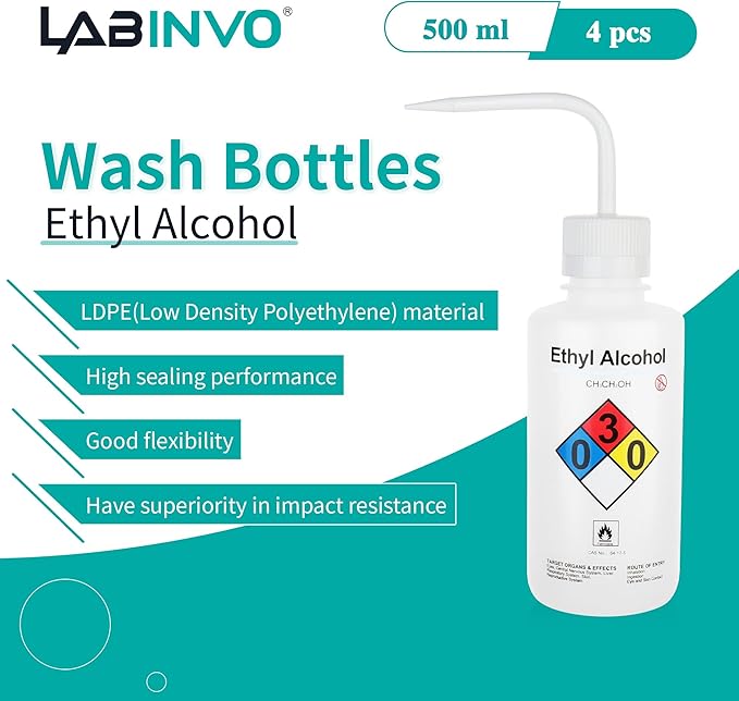 4PCS of Ethyl Alcohol Wash Bottles, Narrow Mouth, Self-Venting Safety Wash - Image 2