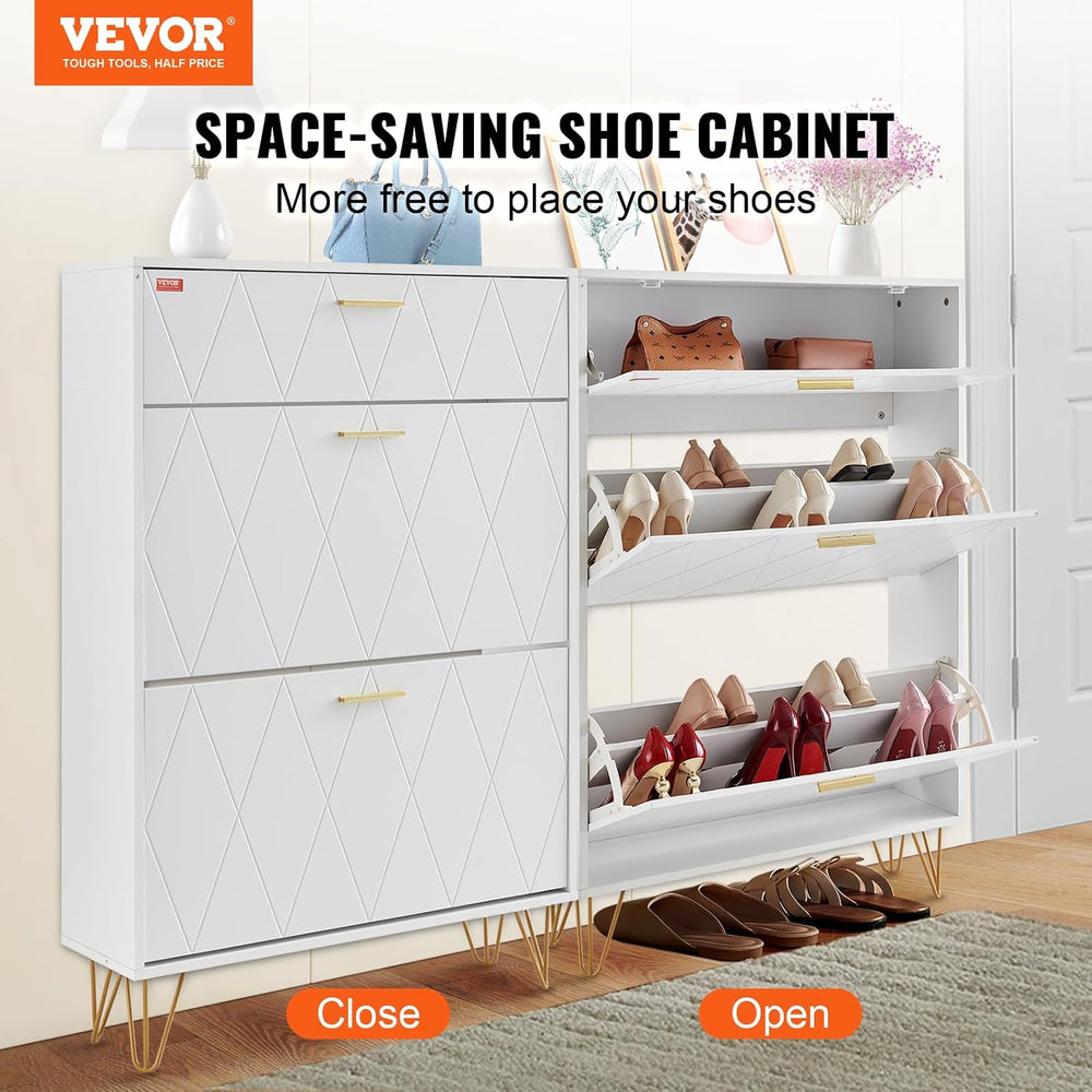 VEVOR Shoe Cabinet with 2 Flip Drawers, Modern Shoes Storage Cabinet with Sto...