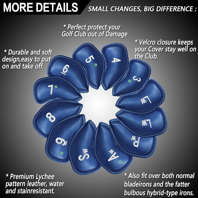 FINGER TEN Premium Synthetic Leather Stylish Iron & Wedge Golf Head Covers - Image 2