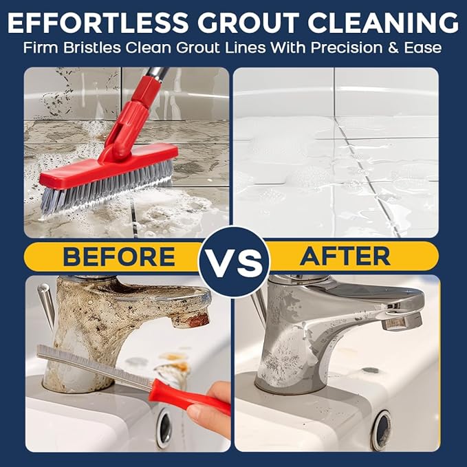 Grout Brush with Long Handle & Hard Bristle Crevice Cleaning Brush, Grout - Image 6