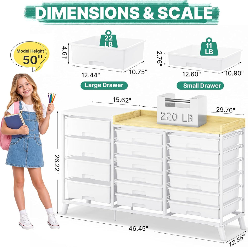16-Drawer Craft Storage Cabinet with Open Shelves