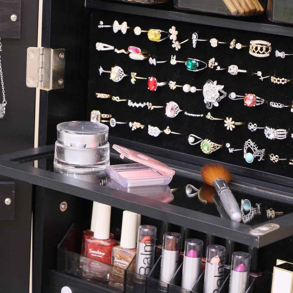 Standing Jewelry Armoire Cabinet Lockable Full Length Mirror with Drawer