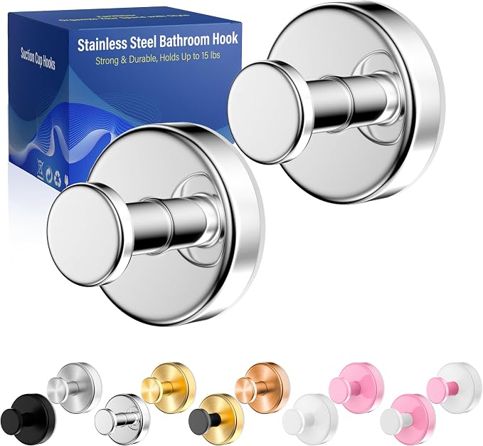 Suction Cup Hooks for Shower, Removable No Drill Towel Hooks, Upgraded 15 lbs by Unknown