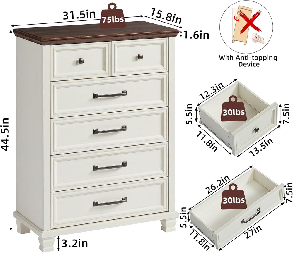 SAVOR LIFE Farmhouse 6 Drawer Dresser for Bedroom, 45 Inch Tall Vintage Wood ...