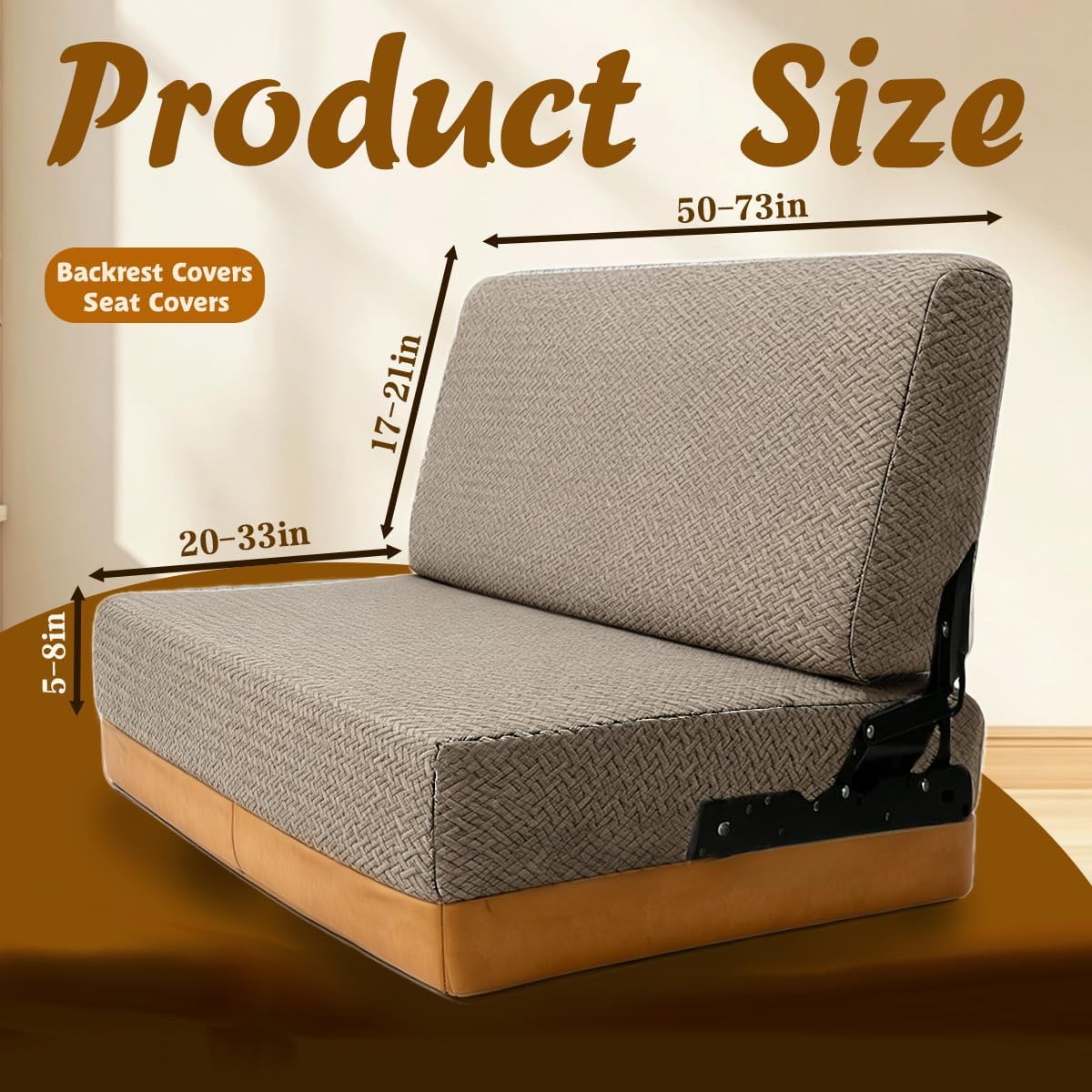 2 Piece RV Couch Covers for Jackknife Sofa Bed,Strap On RV Jackknife Sofa Cover,Anti Slip RV Couch Cover for RV Cushion Covers(Khaki)