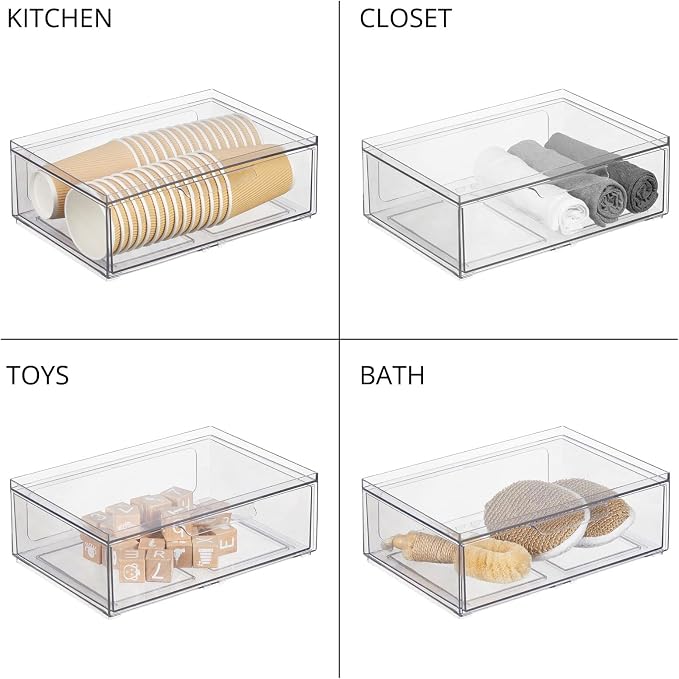 mDesign Plastic Wide Stackable Kitchen Storage Organizer Bin Containers - Image 7