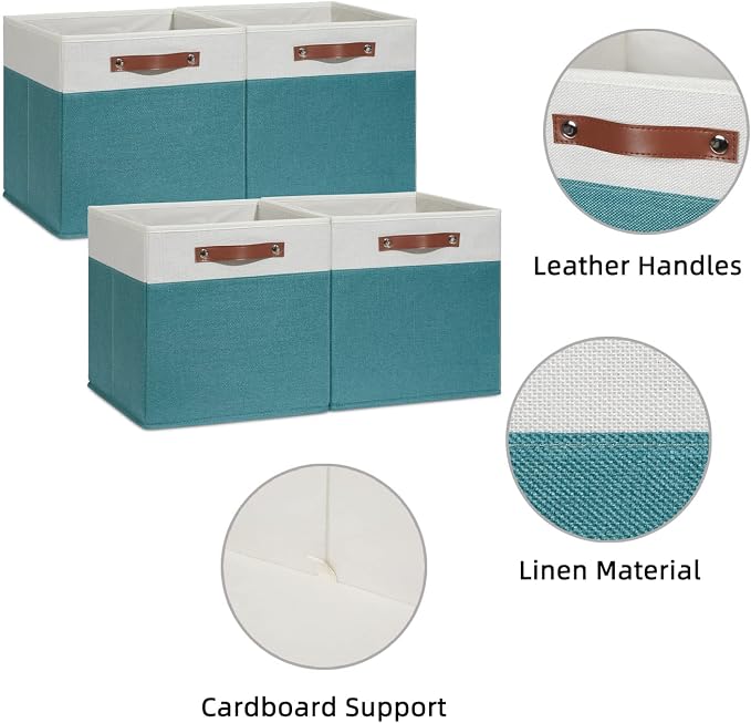 HNZIGE Fabric Storage Bins for Shelves 13x13 Storage Cubes Set Of 4 Foldable - Image 4