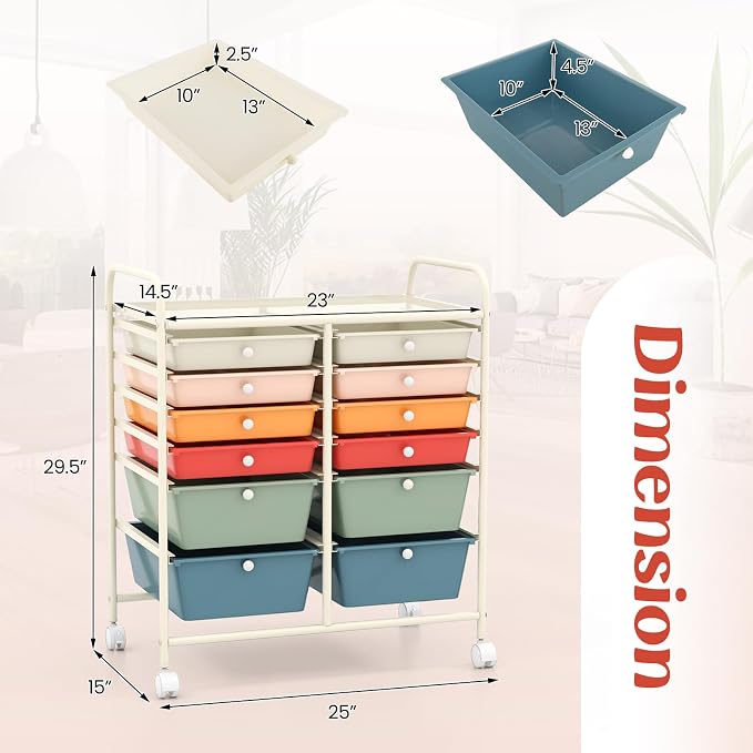 GOFLAME 12-Drawer Rolling Storage Cart, Mobile Utility Cart - Image 3