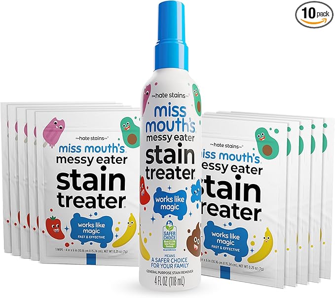 Miss Mouth's Messy Eater Stain Treater Spray - 4oz & 10 Wipes Stain Remover - by TheHateStainsCo