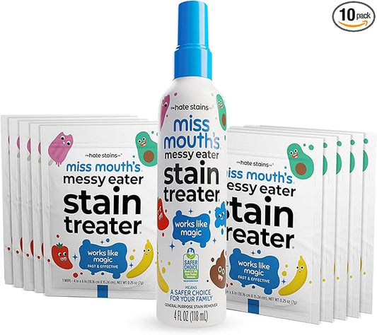 Miss Mouth's Messy Eater Stain Treater Spray - 4oz & 10 Wipes Stain Remover - by TheHateStainsCo