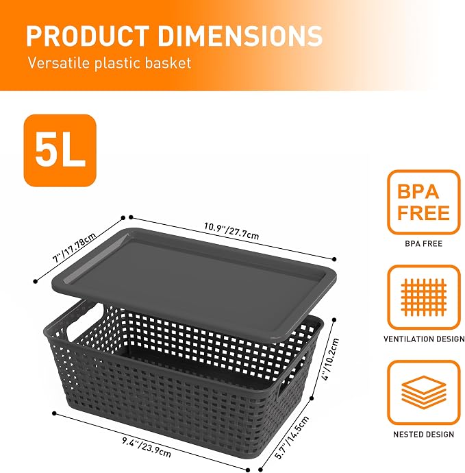Plastic Storage Baskets With Lid, Storage Bins - Image 2