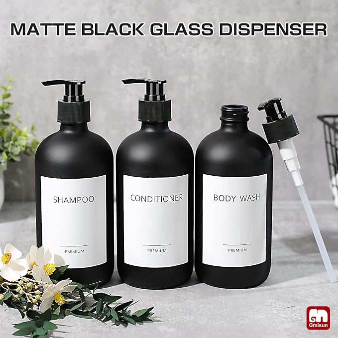 GMISUN Black Shampoo and Conditioner Dispenser, Shower Soap Dispenser Bottles - Image 9