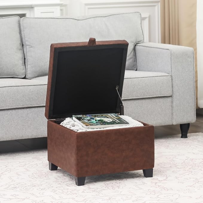 Adeco Faux Leather Storage Ottoman Bench - Image 5