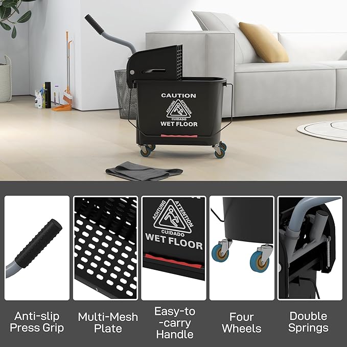 HOMCOM Compact Mop Bucket with Wringer on Wheels - Image 8