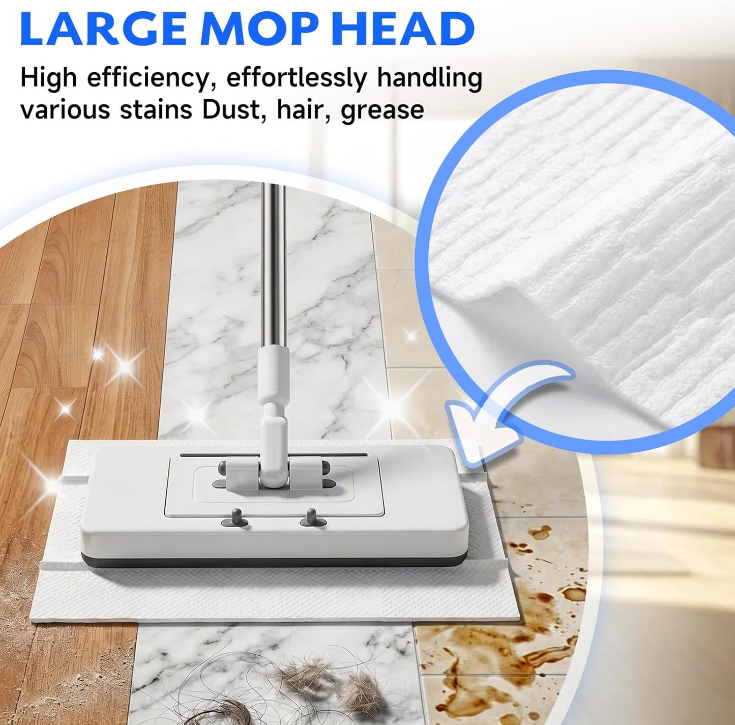 New 2-in-1 Push Clamp Lazy Mop – Hands Free Flat Mops, Quick Mopping & Sweeping, Compatible with Most Pads, Adjustable Handle, Perfect for Homes with Kids & Pets, 10 Dust Cloths(Large Flat Mop)