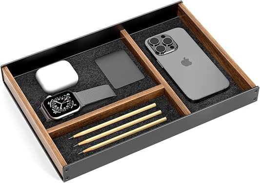 UPERGO Desk Drawer Organizer Tray, Mens Valet Made of Aluminum and Walnut by UPERGO