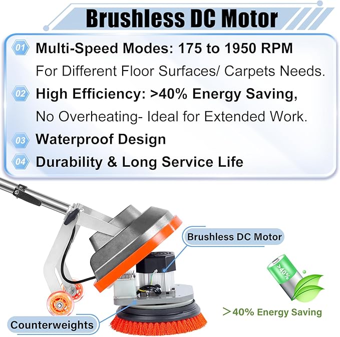 Commercial Floor Scrubber Machine, 3 Brushes & 3 Cleaning Pads - Image 4
