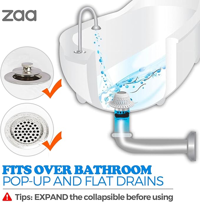 zaa Bathtub Drain Hair Catcher, Premium Silicone Collapsible 1 Pack Drain - Image 3