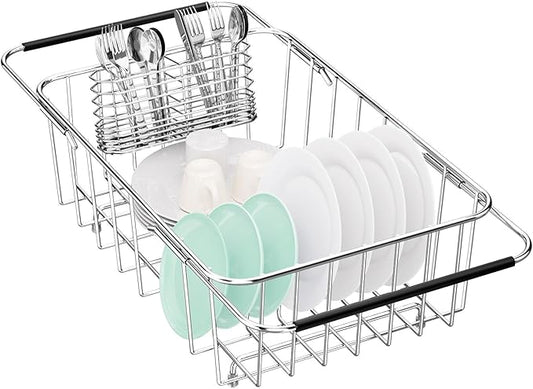 Dish Drainer Rack in Sink Adjustable, Expandable 304 Stainless Steel Metal Dish by SwetLao