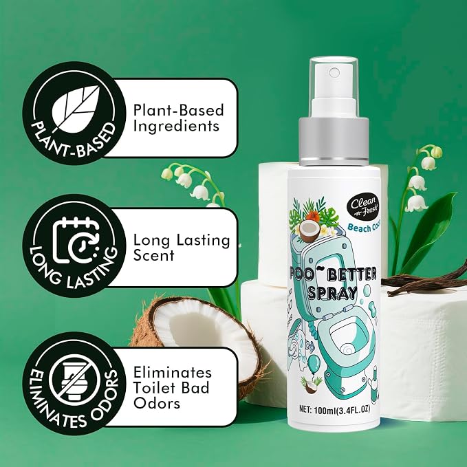 Clean-n-Fresh Toilet Spray 6.8 Fl.Oz, Poop Spray Beach Coco, Bathroom Air - Image 2
