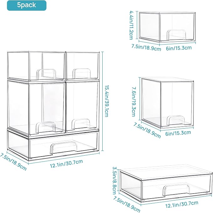 Vtopmart Stackable Storage Drawers Set of 5, Pantry Organization - Image 3