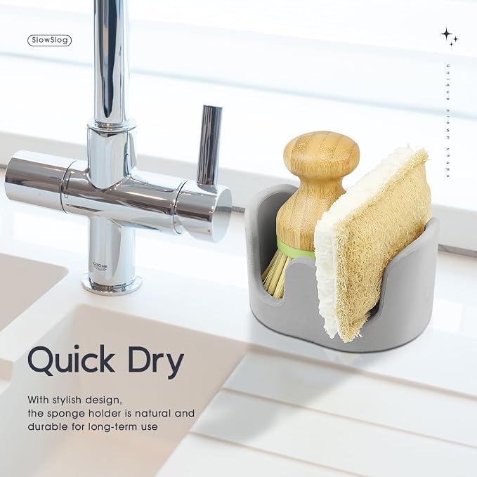 Double Sponge Holder, 2 Slots Diatomite Stone Sponge Holder, Absorbent Sponge - Image 2