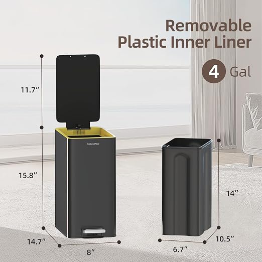 Stainless Steel Trash Can with Soft Close Lid, 15 Liter/4 Gallon Garbage Can - Image 6