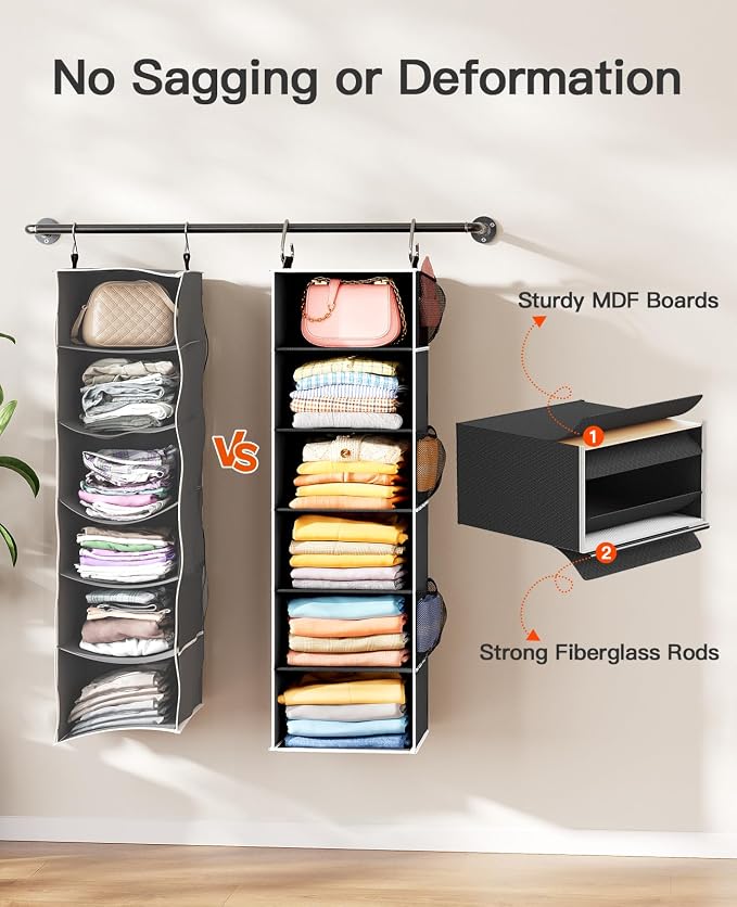 Pipishell Hanging Closet Organizer 6-Shelf, Hanging Shelves - Image 4