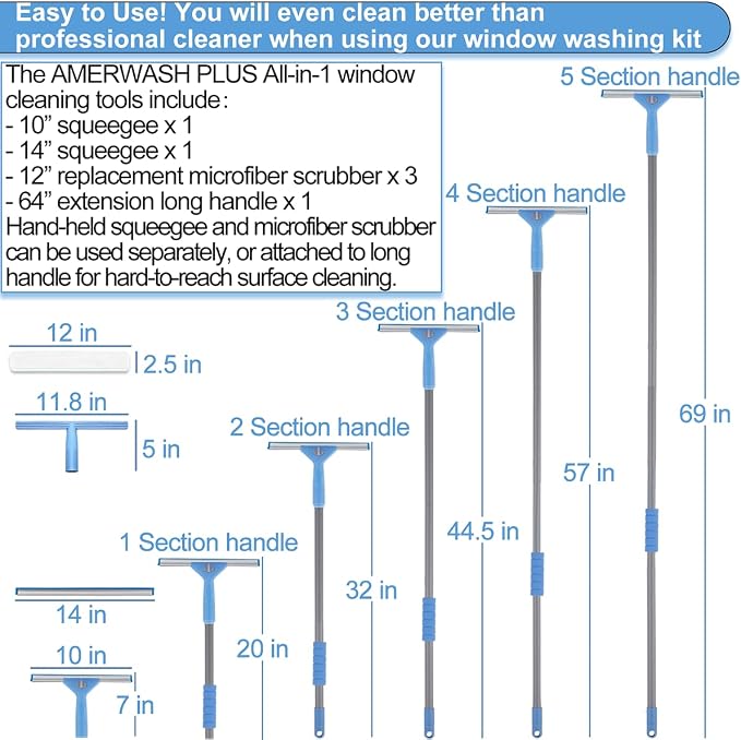 Window Squeegee Washing Kit for High Window, Shower Glass Door, Mirror Cleaning - Image 6