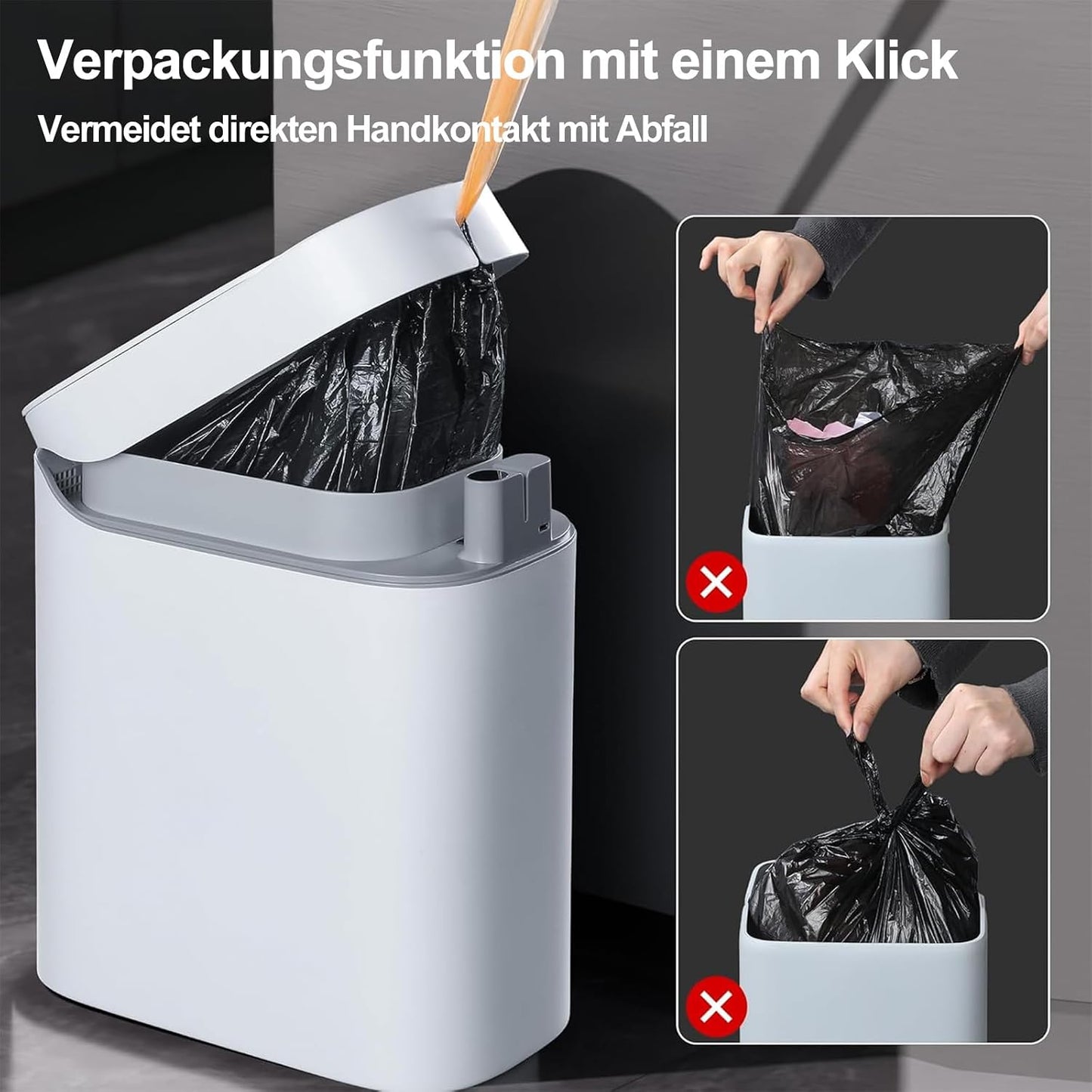 CTIME 3.5 Gallons Smart Automatic Sensor Rechargeable Trash Can with Lid | Non-contact automatic sensing, automatic bagging, pet-proof, slim and waterproof,for bathrooms, offices, kitchens, bedrooms.