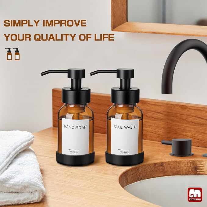GMISUN Amber Foam Soap Dispenser, 8.5 Fl oz Amber Glass Foaming Hand Soap - Image 6