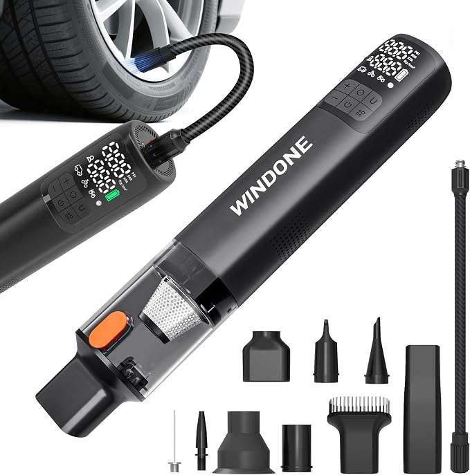 Windone Car Vacuum, 12000Pa 2-in-1 Cleaner & Tire Inflator 150PSI, 60W by WINDONE
