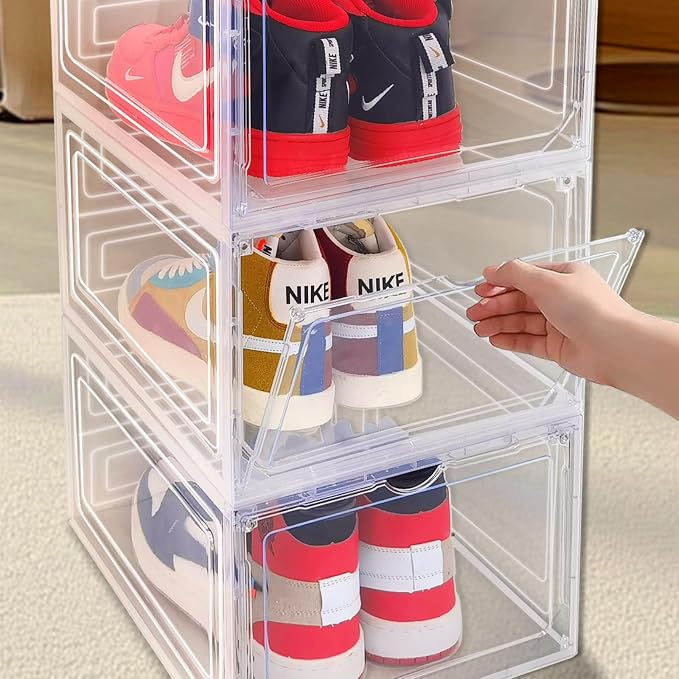 9 Pack Thicken Shoe Organizer Stackable Upgraded Sturdy Transparent Shoe - Image 4