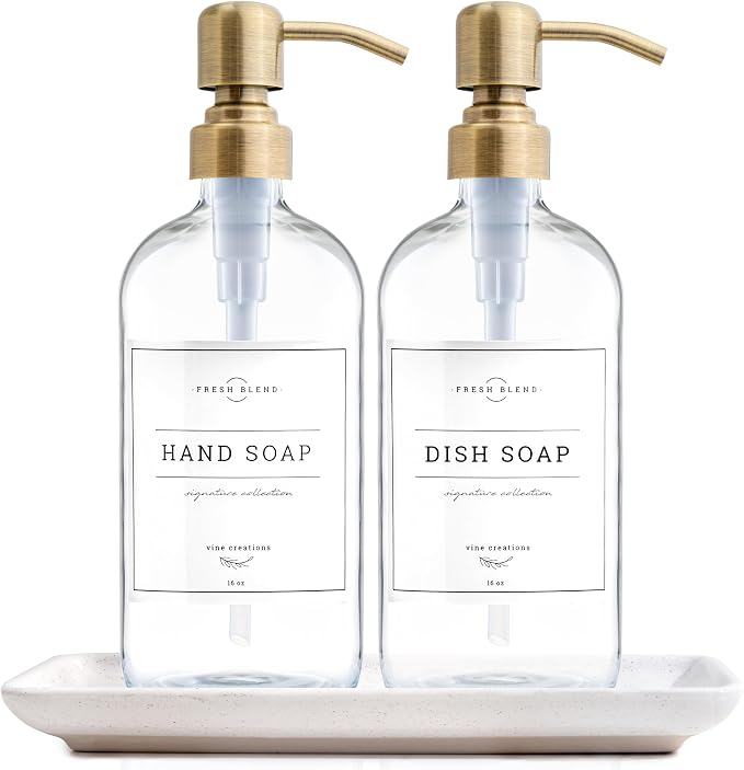 Vine Creations Glass Soap Dispenser, 2 Pack Kitchen Soap Dispenser Set by VineCreations