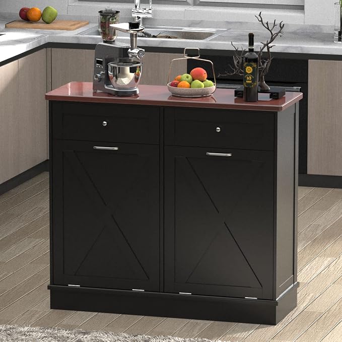 Betterhood Double Tilt Out Trash Cabinet 20 Gallon Wooden Free Standing Laundry by Betterhood