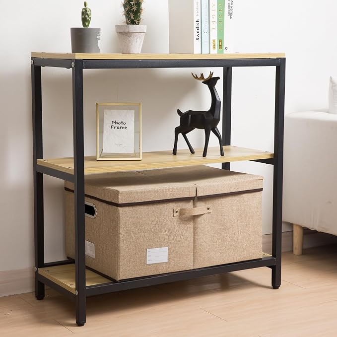 PRANDOM Storage Bins with Lids Jute Fabric Foldable Storage Boxes Organizer