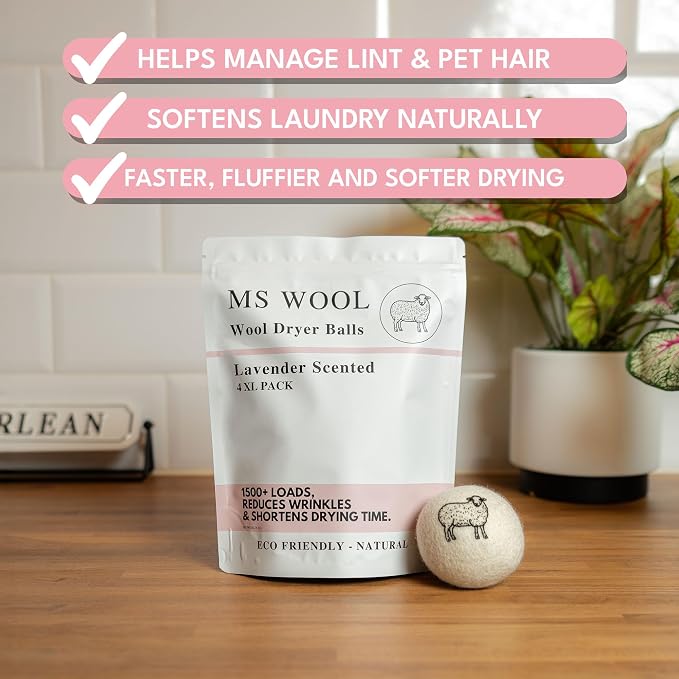 Lavender Scented Wool Dryer Balls – 4 XL Pack – Natural Fabric Softener - Image 2