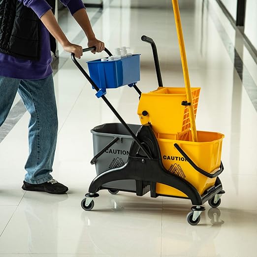 HOMCOM 2 x 6.9 Gallon Mop Water Bucket Wringer Cart - Image 8