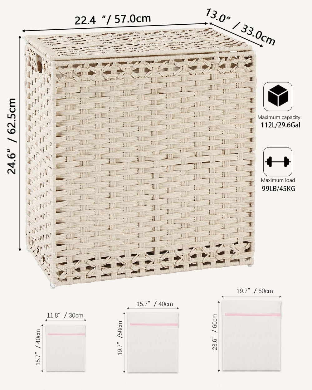 SETVSON Laundry Hamper with Lid PE Rattan Laundry Basket, Light Khaki