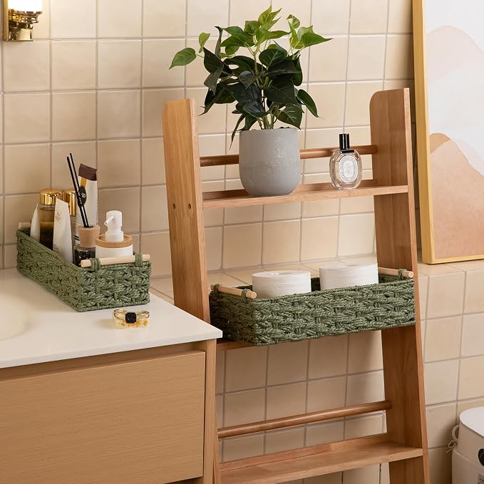 OIAHOMY Toilet Paper Baskets Handmade Paper Rope Decorative Wicker Storage Tank - Image 2