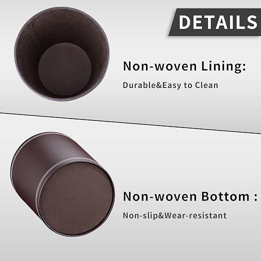Pu Leather Trash Can for Bedroom, 2.6 Gallon Wastebasket for Office, Small - Image 6