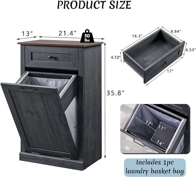 Tilt Out Laundry Hamper Cabinet, 10 Gallon Farmhouse Trash Can Cabinet - Image 2