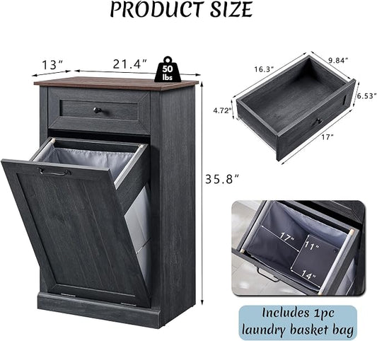 Tilt Out Laundry Hamper Cabinet, 10 Gallon Farmhouse Trash Can Cabinet - Image 2