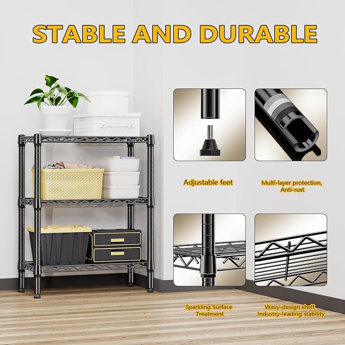 750 lbs 3 Tier Shelf Metal Storage Shelves Wire Rack Closet Organizers - Image 7